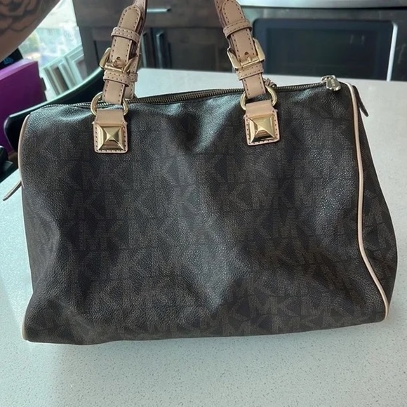 Michael Kors Women Grayson Boston Large Hand Bag Leather Canvas Brown/cr… - Picture 6 of 9